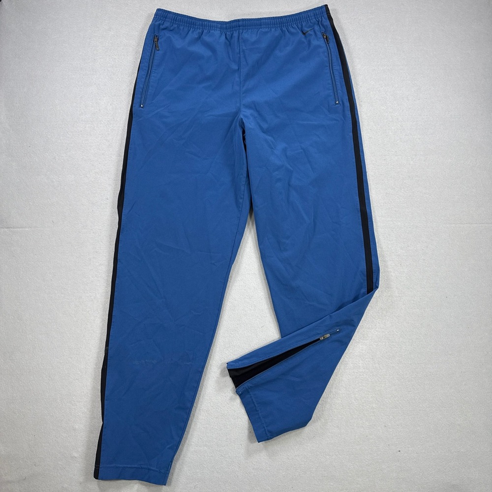 Nike Track Pants Men S Blue Black Stripe Ankle Zip Windbreaker Running Athletic